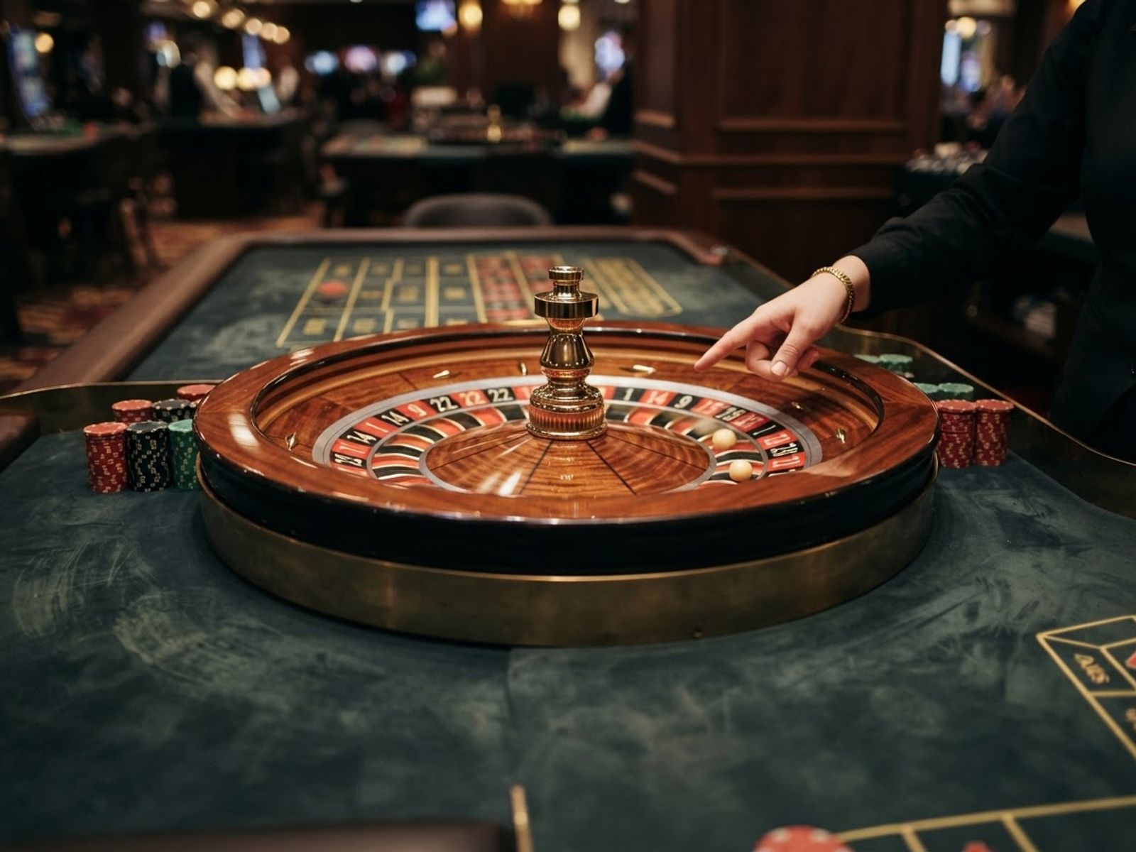 Roue de roulette sur table de casino en direct