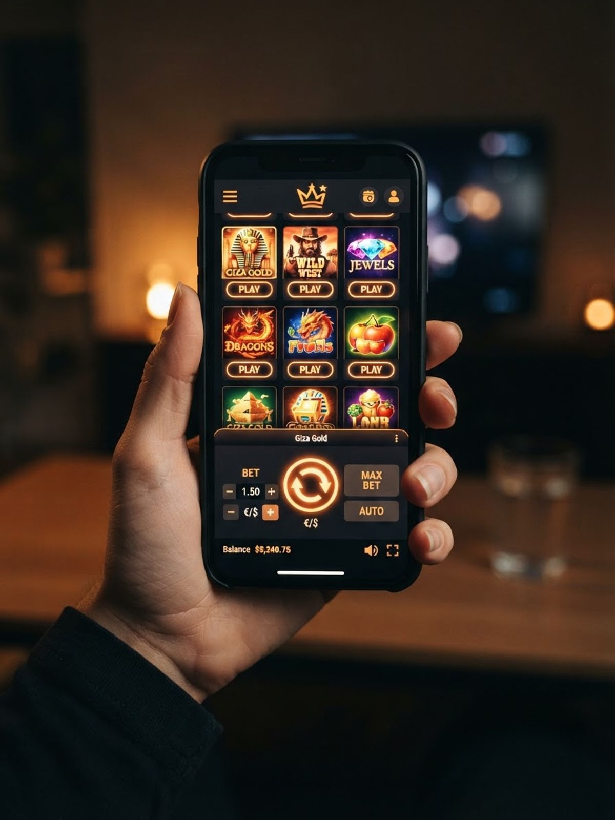 Smartphone affichant le site de casino mobile
